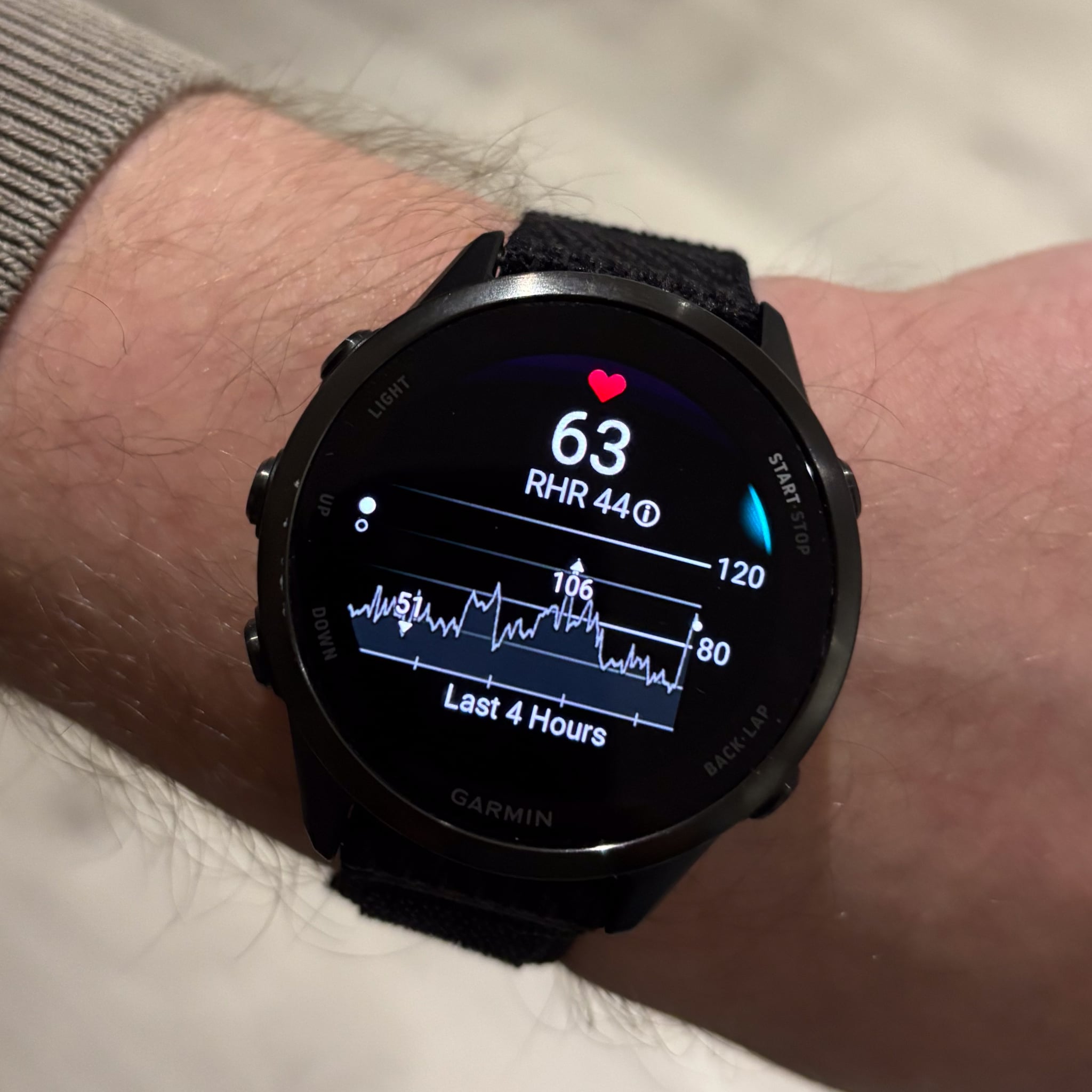 A line plot showing changes in heart rate over 4 hours